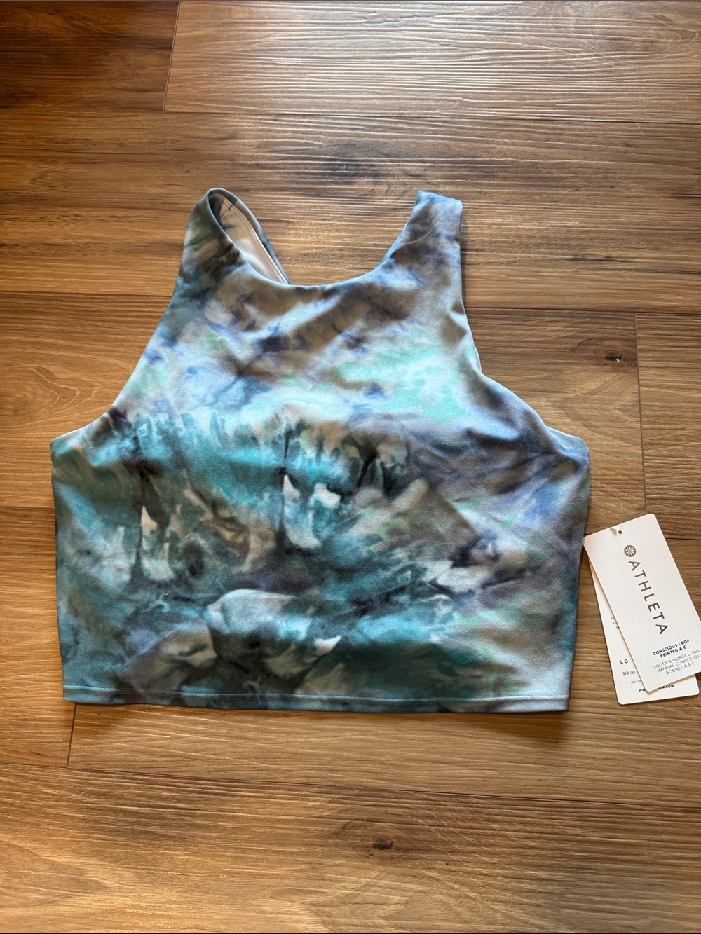 Athleta Women's Teal and Gray Tie-Dye High Neck Crop Tank